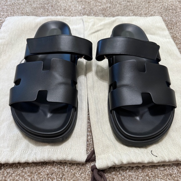 Hermes Black Leather Chypre Sandals - Picture 7 of 9